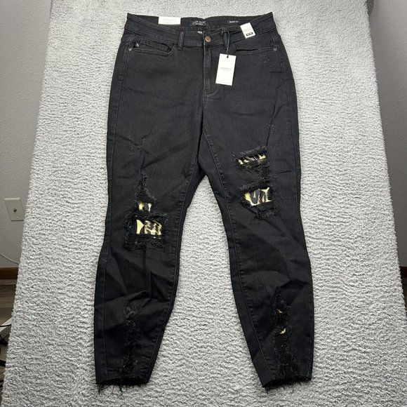 Judy Blue Pants - Judy Blue Skinny Black Jeans Mid Rise Size 14 Distressed Cheetah